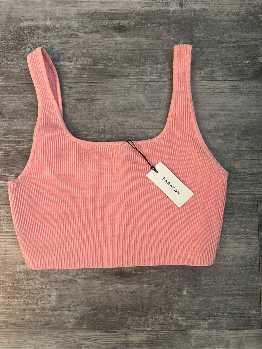 Babaton Pink Ribbed Square-Neck Crop Tank